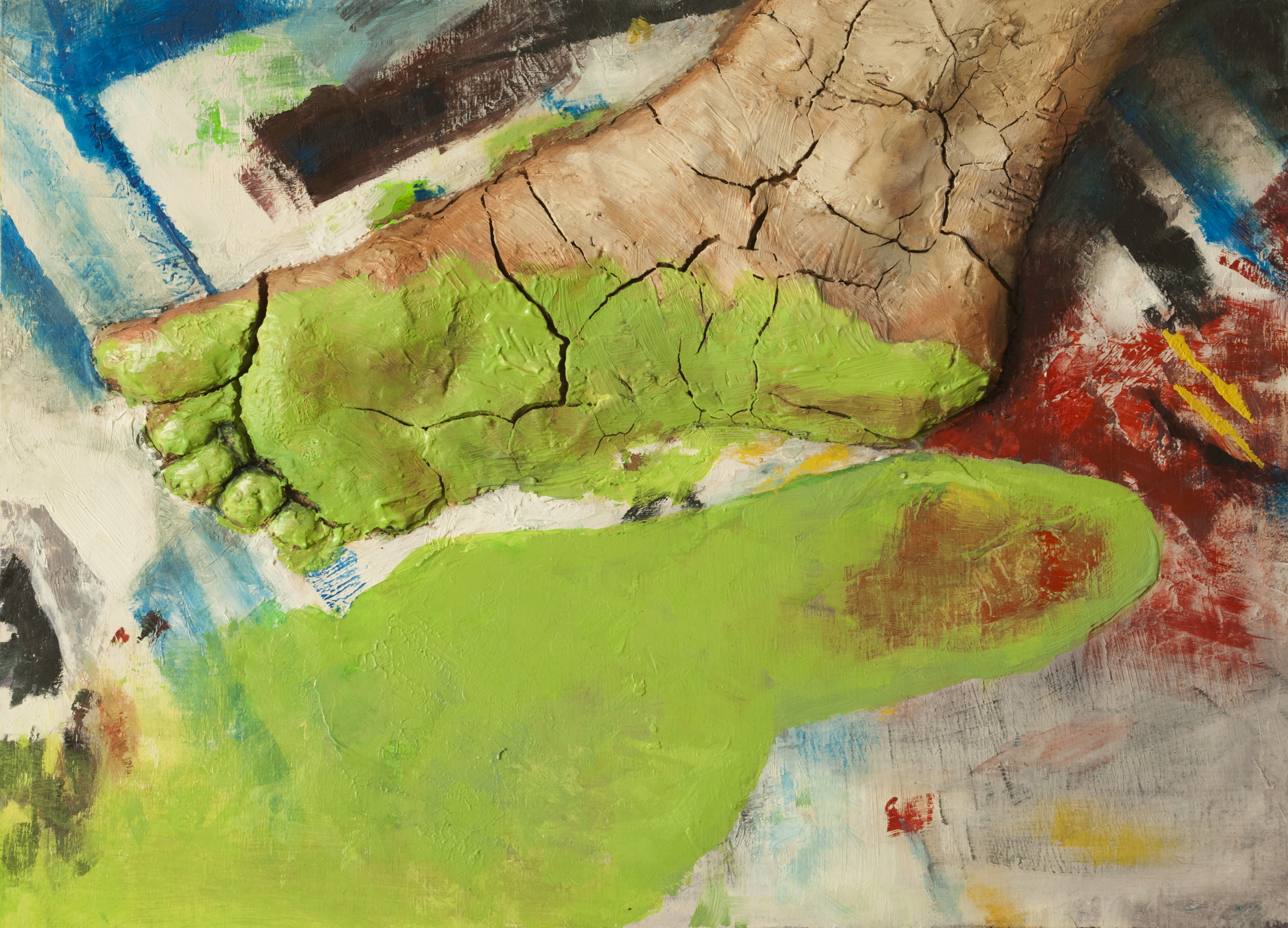 Verde pintura con relieve de un pie pintado